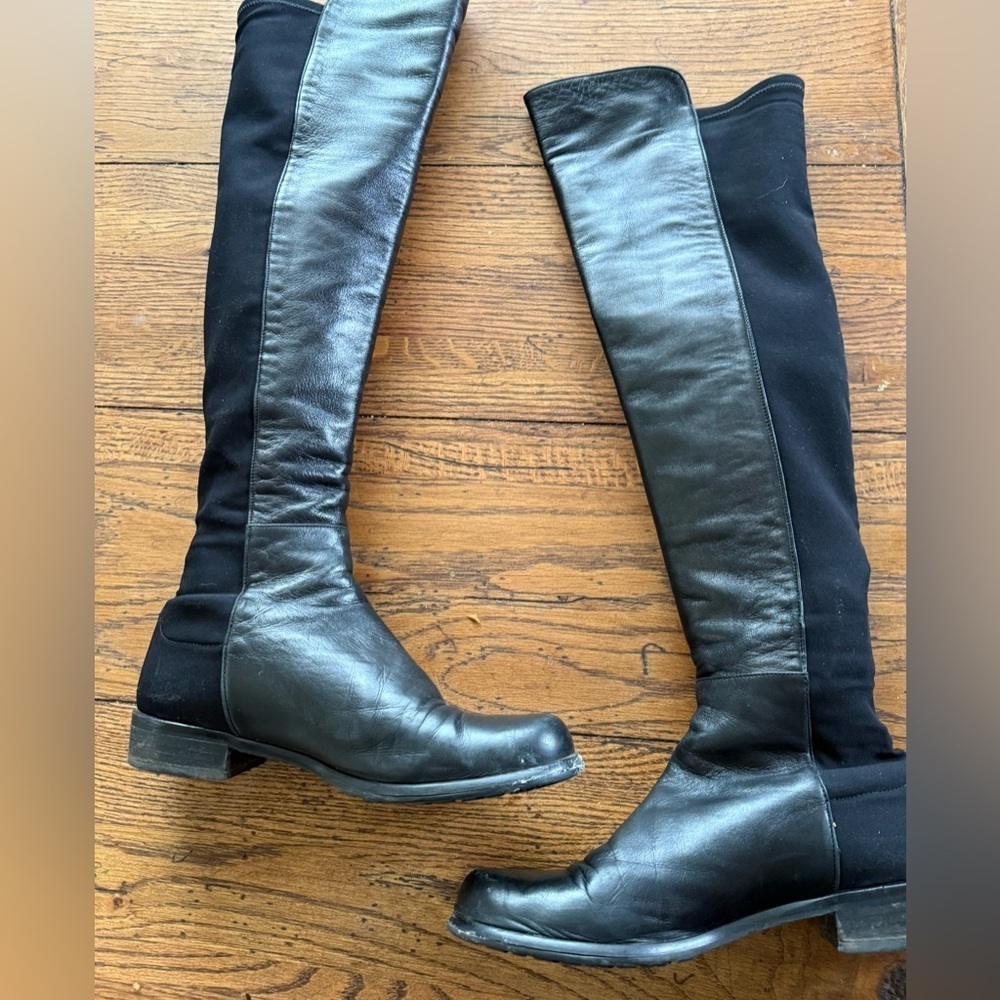 Stuart Weitzman Boots 5050 Boot Black Leather Microstretch Over-the-Knee Tall
